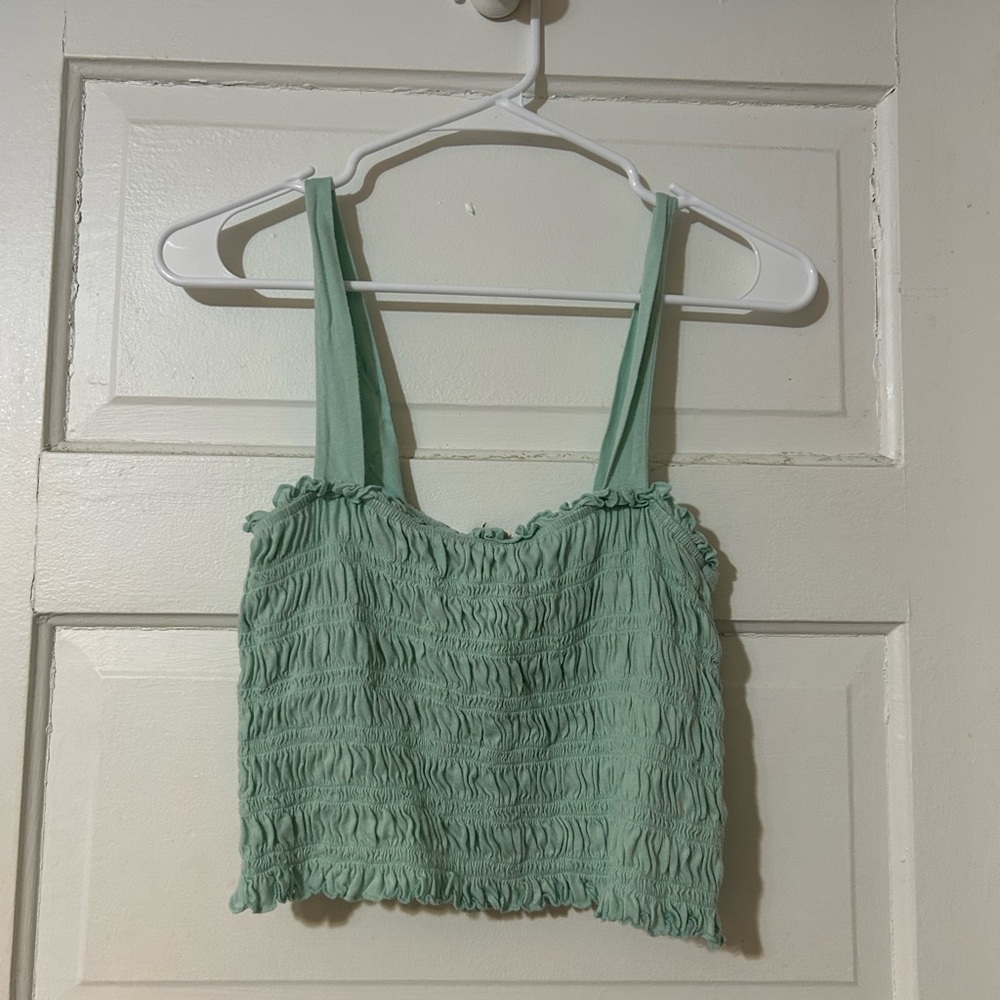 American Eagle Outfitters Light Green Smocked Crop Top